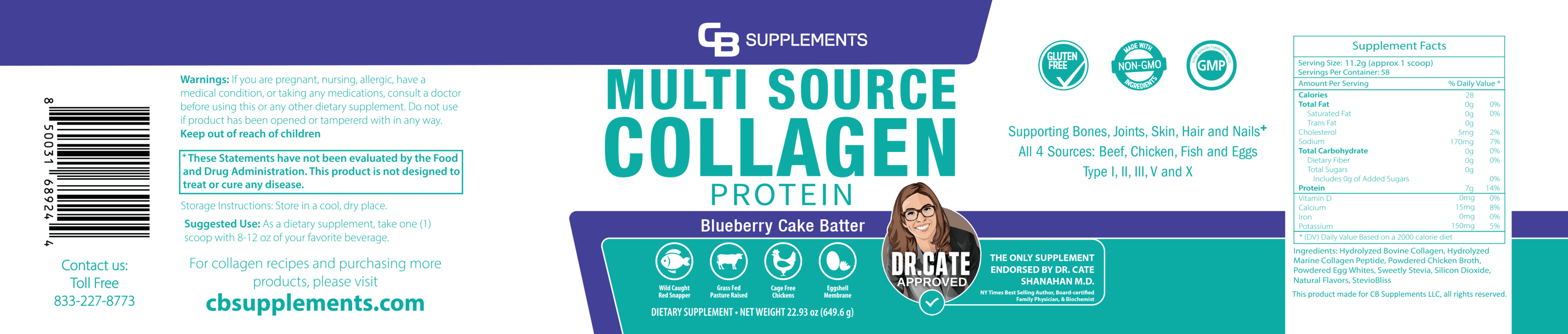 Blueberry Cake Batter Multi Collagen Protein Powder Label
