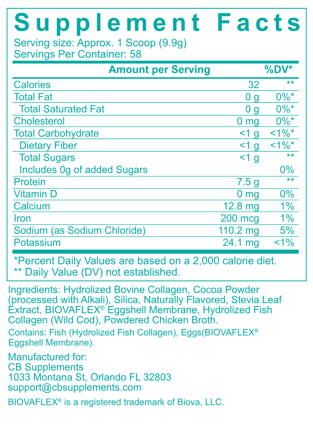 Chocolate multi collagen peptides powder Nutritional Facts CB Supplements