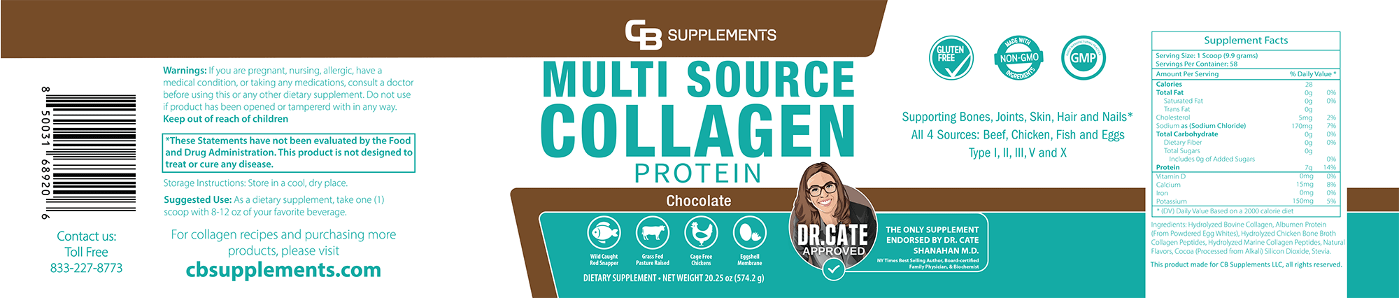 Chocolate Multi Collagen Protein Powder Label and Ingredients
