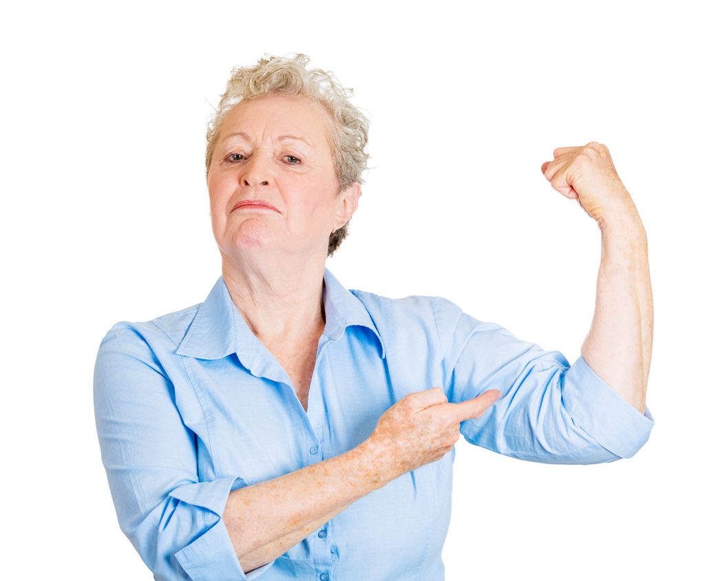 Collagen Benefits - Strengthens Bones, Senior Woman Flexing