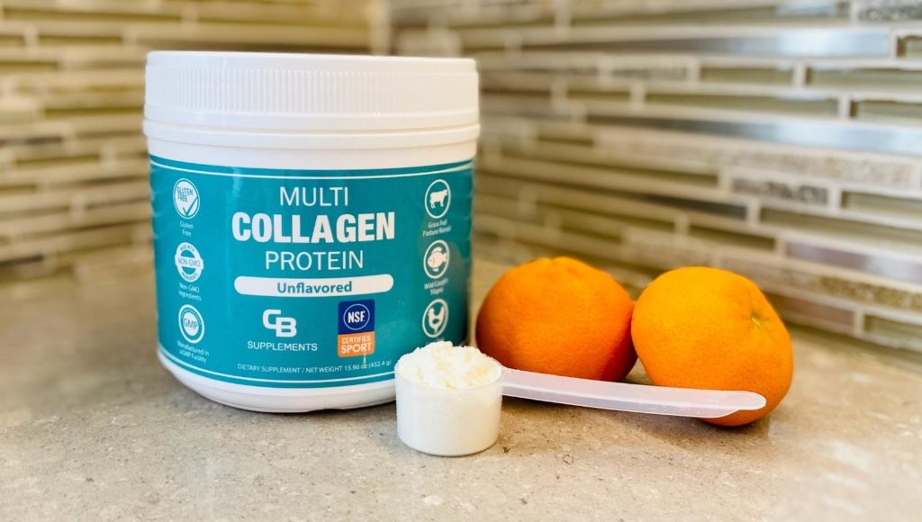 Collagen powder with orange fruit for extra vitamin c