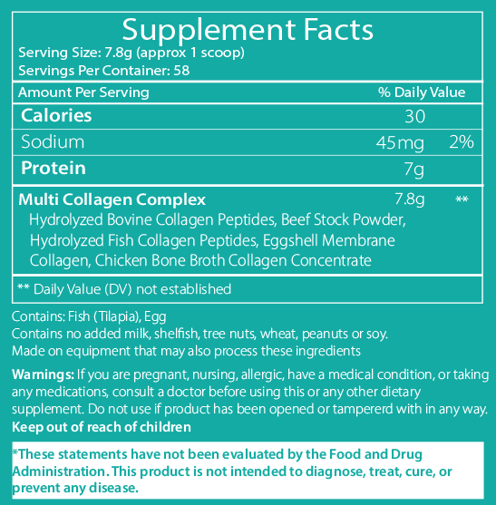 Multi Collagen Protein Powder Unflavored NSF Certified Supplement Facts CB Supplements