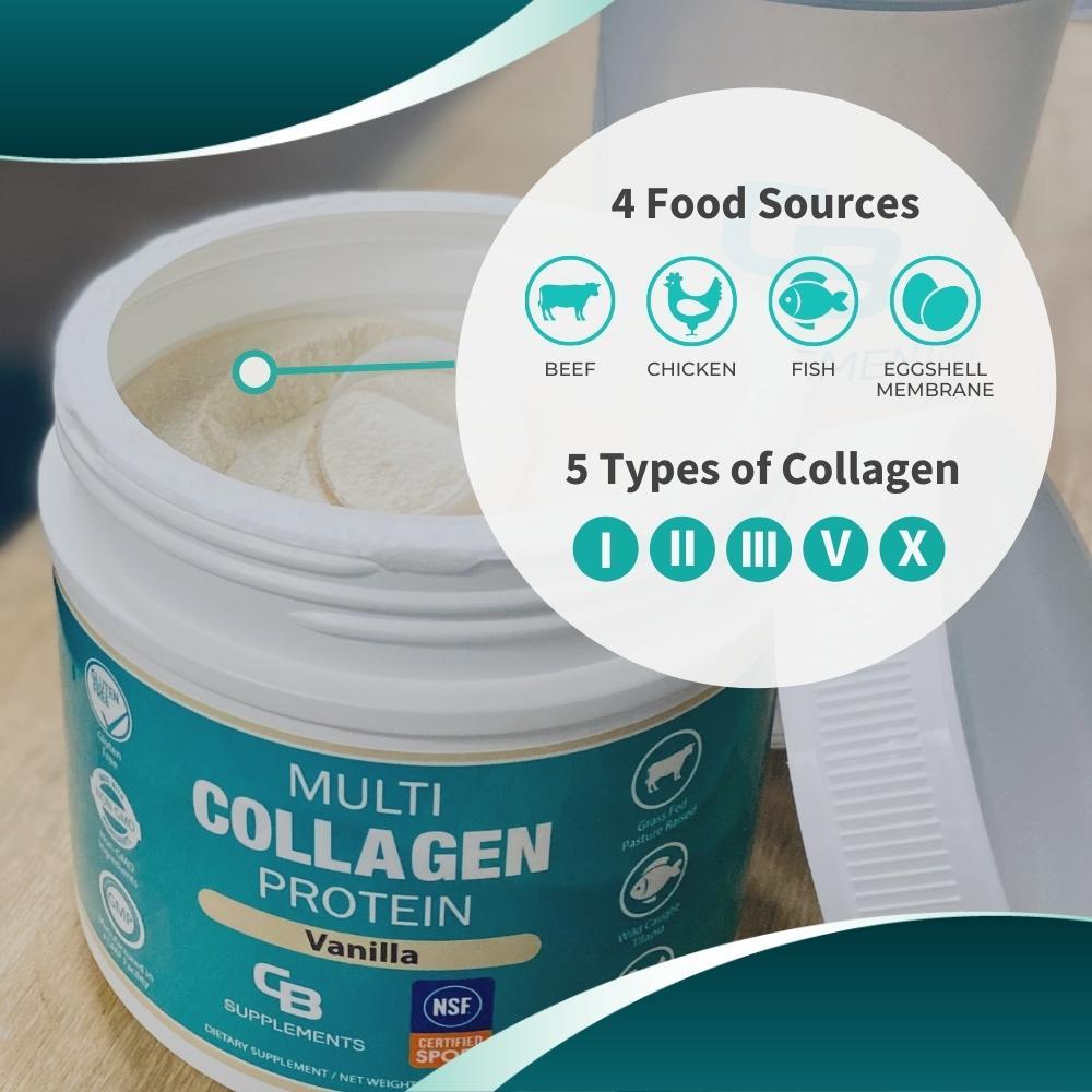 NSF Certified Vanilla Multi Collagen Powder - 4 food sources, 5 types of collagen