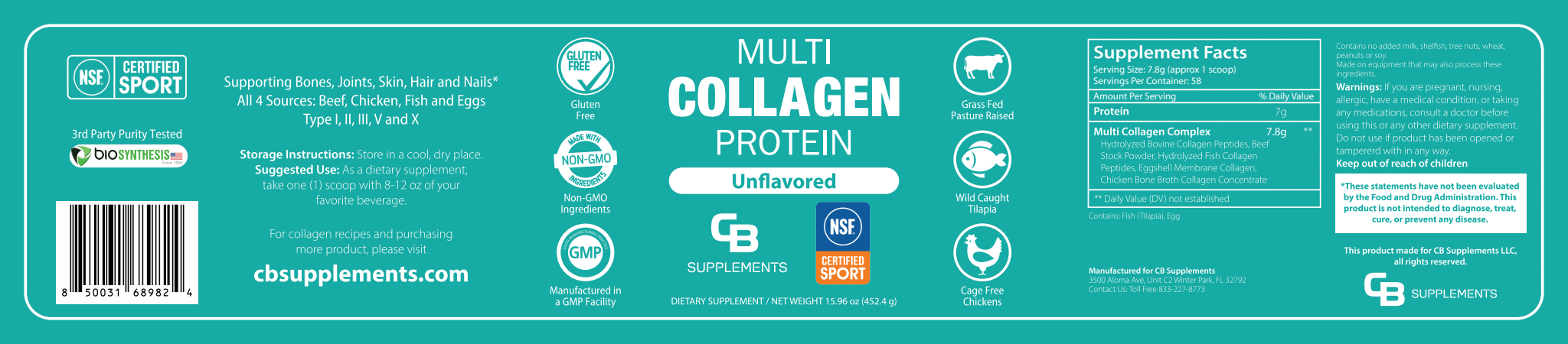 NSF Unflavored Multi Collagen Protein Powder - Label