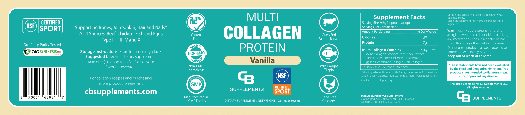 NSF Vanilla Multi Collagen Protein Powder - Label