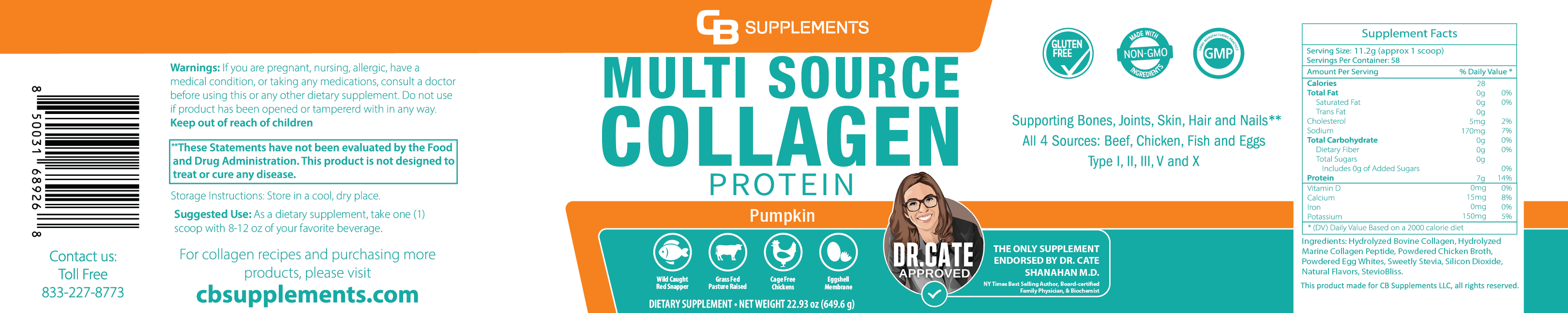 Pumpkin Multi Collagen Protein Powder Label and Ingredients