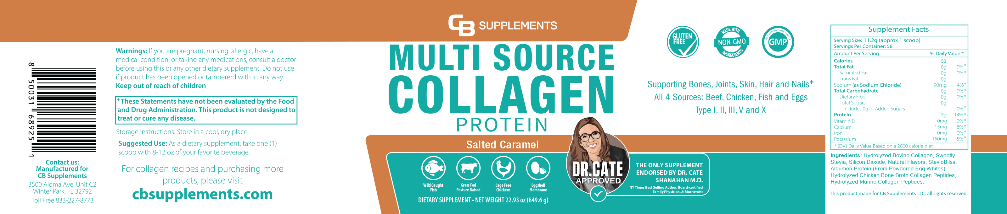Salted Caramel Multi Collagen Protein Powder Label and Ingredients