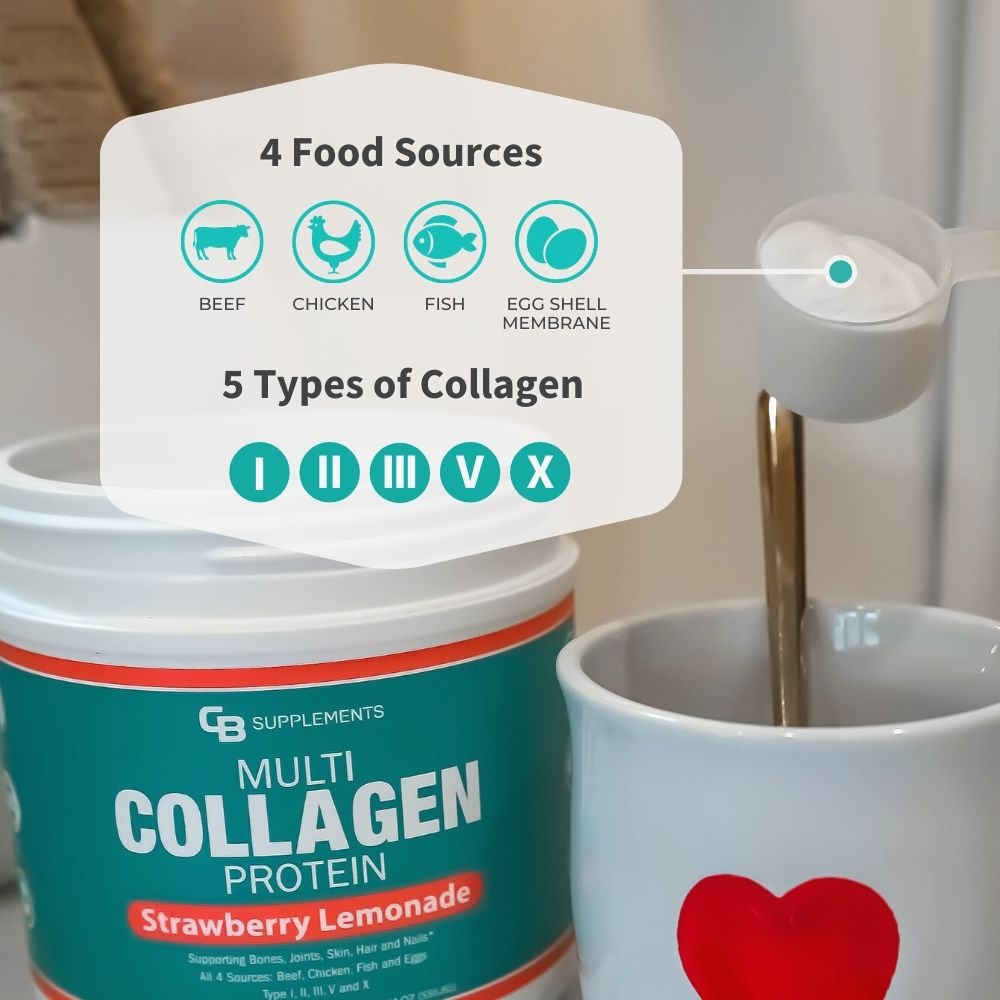 Strawberry Lemonade Collagen Peptides Powder - 5 types of collagen