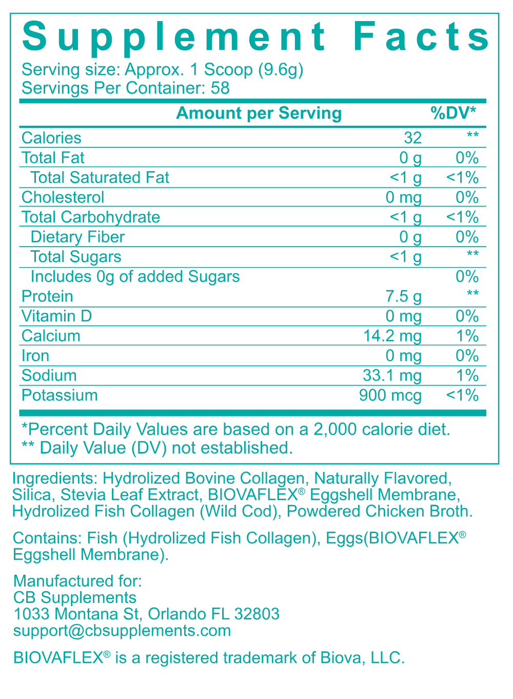 Vanilla multi collagen peptides powder Nutritional Facts CB Supplements