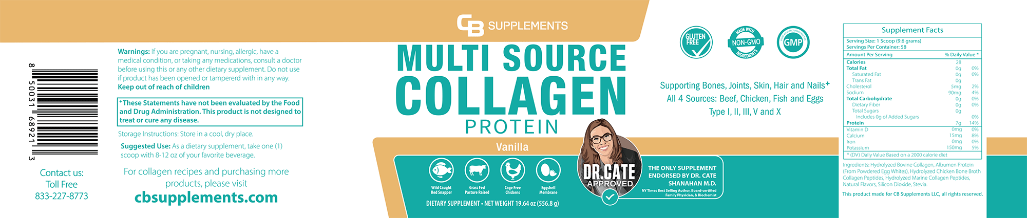 Vanilla Multi Collagen Protein Powder Label and Ingredients